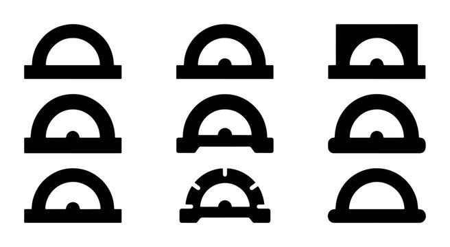 Protractor Icons Set, Geometric Measurement Tools, Math Symbols, Engineering Graphics, Education Vector Collection