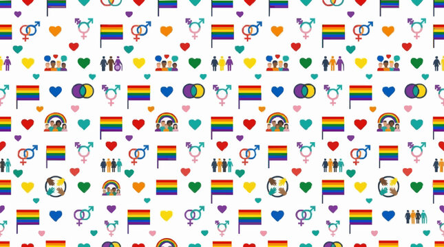 Seamless Vector Pattern of Pride Hearts and Rainbow Elements