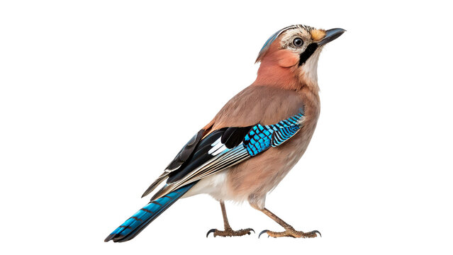 A beautiful wild eurasian jay bird perched calmly side view profile isolated on transparent background