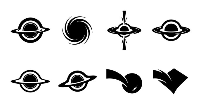 Black Hole Icons, Cosmic Vortex Symbols, Gravitational Pull Graphics, Space Exploration Vector Set