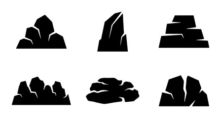 Rock Icons Set, Stone Silhouettes Collection, Mountain Elements, Nature Graphics, Geology Vector Art © Rajib