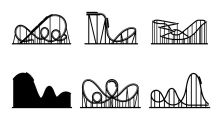 Roller Coaster Silhouettes, Amusement Park Thrills, Vector Set for Entertainment Design © sogir