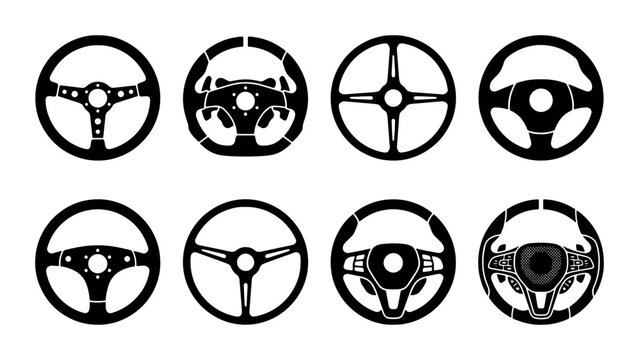 Steering Wheel Icons Set, Vehicle Control Symbols, Automotive Direction Vectors, Driving Interface Elements