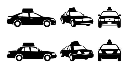 Black Taxi Icons, City Car Vector Set, Transportation Service Graphics, Urban Mobility Collection © Rajib
