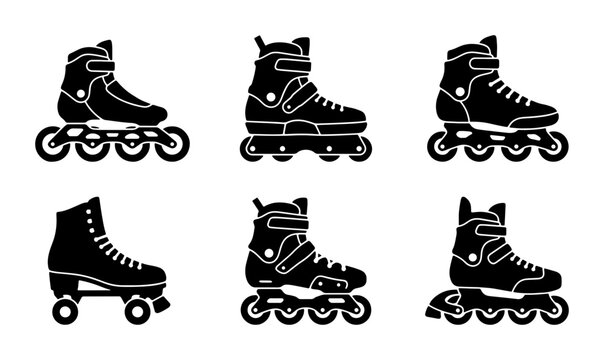 Inline Skates Set, Rollerblades Collection, Aggressive Skates, Speed Skates, Quad Skates, Vector Icons
