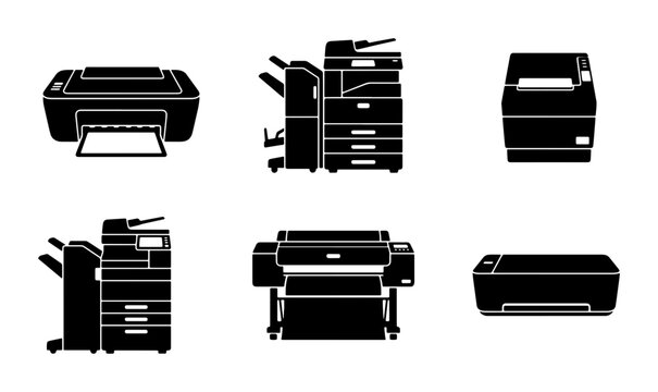Office Printer Icons, Copier Machine Vector Set, Digital Printing Equipment Collection