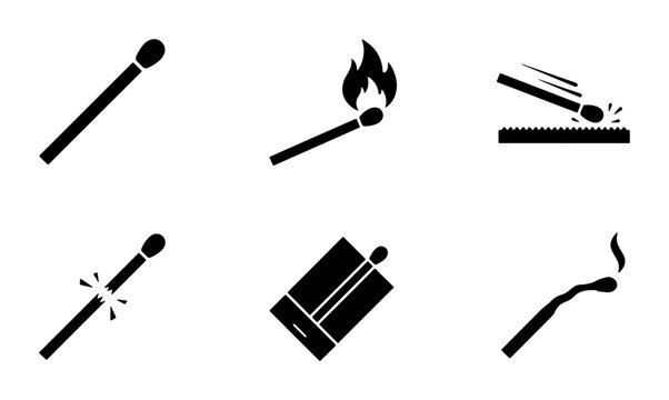 Match Icon Set, Fire Ignition Symbols, Lighting Flame Graphics, Safety Warning Icons