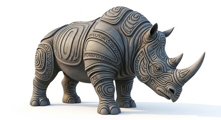 Fototapeta premium Intricate Stone Sculpture of a Rhinoceros with Detailed Textures.