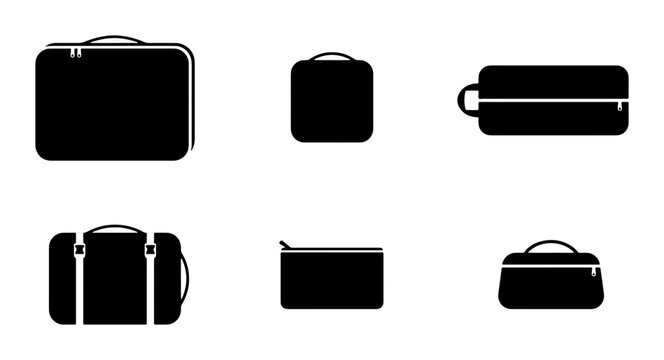 Vector Luggage Icons, Travel Bags Set, Business Briefcase, Duffel Bag, Pouch Collection