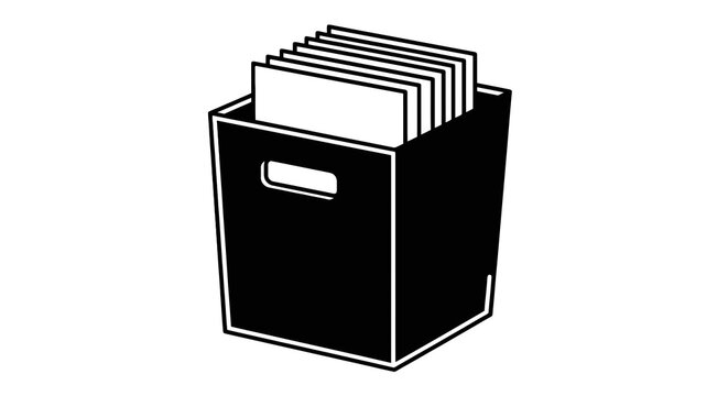 Black file organizer box with papers.