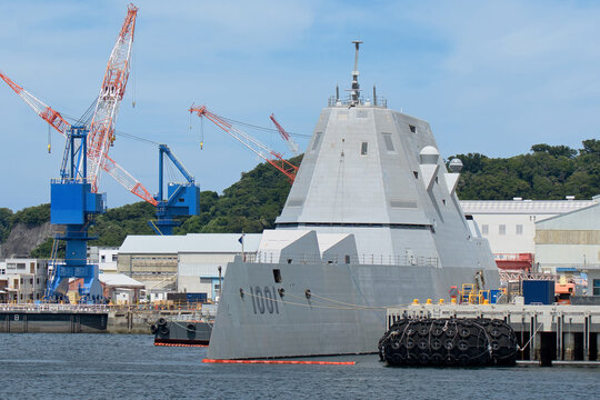 United States Navy warship moored at naval port in Yokosuka Japan