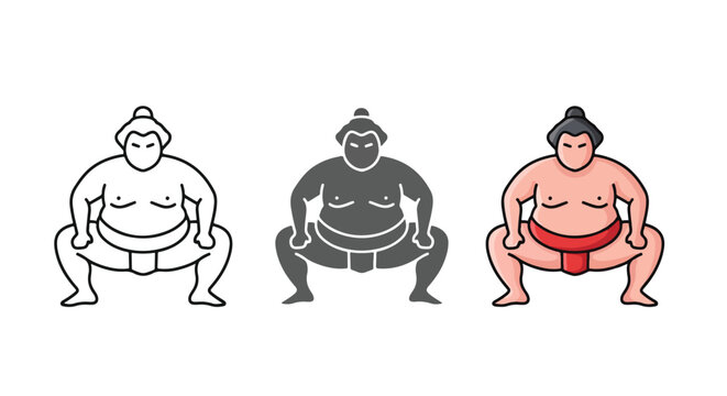Sumo wrestler character icon set - logo icons vector set. Blue, Black and white icons
