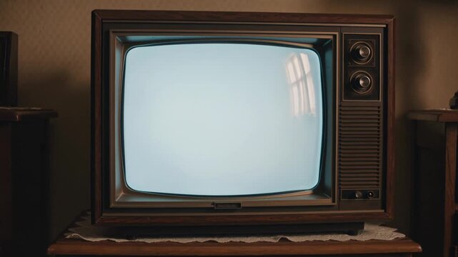 Vintage Analog Television with Blank Glowing Screen in Retro Interior