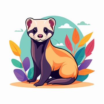 Cute Ferret Illustration with Autumn Leaves