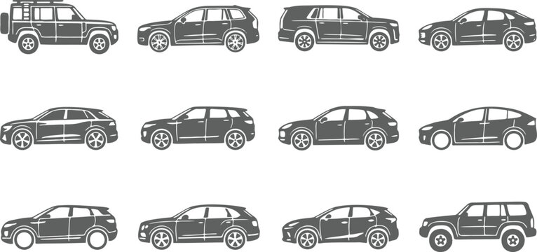 Luxury SUV & Crossover Silhouette Icons.