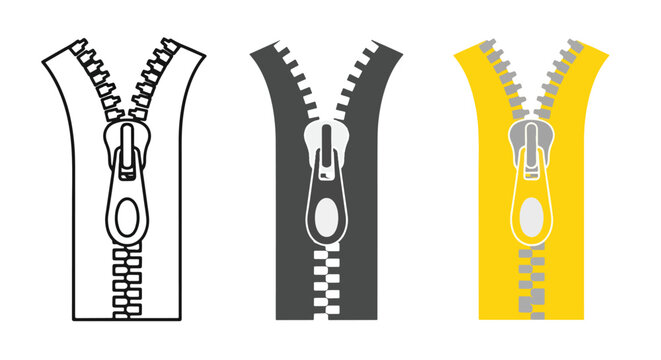 Open zipper icon in three variations - Glyph solid icon - Editable modern style icon - Clipart, sticker - icon set - Clipart