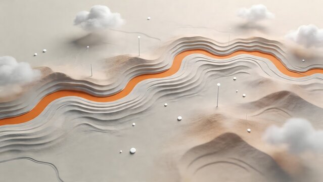 Abstract layered landscape with orange river
