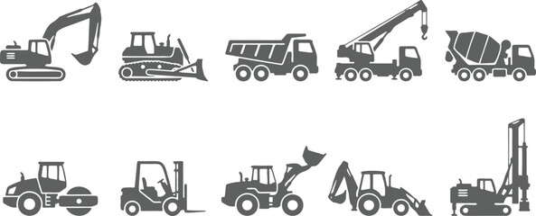 Construction Vehicle Silhouette Icon Set. © Murad