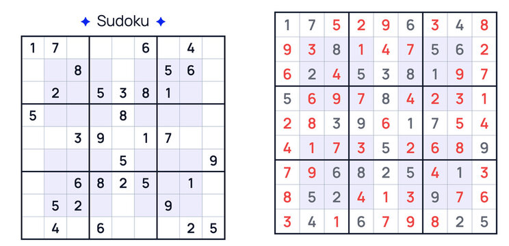 Sudoku puzzle with empty grid and completed numbers on background  
