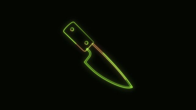  Kitchen Knife Icon Neon Seamless Loop 4K with Black Background Animated Promotional Typography for Video Editing