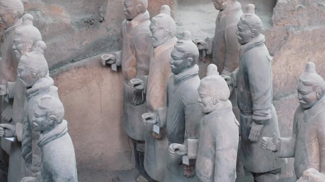 Terracotta Army Museum in Xi&rsquo;an, China, Asia, showing thousands of ancient life sized clay soldiers arranged in formation inside archaeological excavation hall, historic imperial heritage site