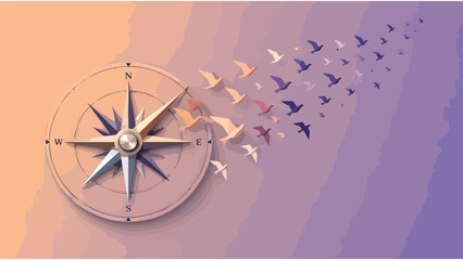 Compass With Birds Flying Towards Horizon: Business Strategy, Future Planning, Direction © Zayn coy