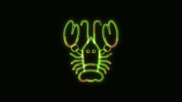 Lobster Icon Neon Seamless Loop 4K Black Background Animated Promotional Typography for Video Editing