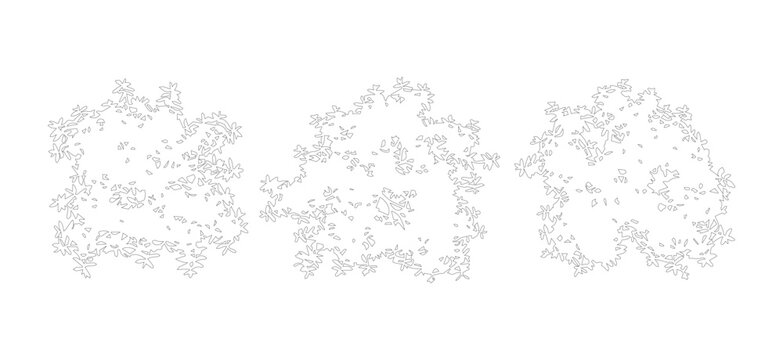 Minimalist tree top view vector set, architectural landscape plan symbols, overhead forest canopy outlines for site mapping and garden design