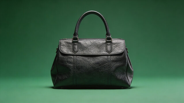 Elegant black leather handbag with a structured design and silver hardware