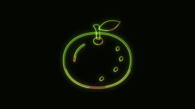 Mandarin Orange Icon Neon Seamless Loop 4K Black Background Animated Promotional Typography for Video Editing