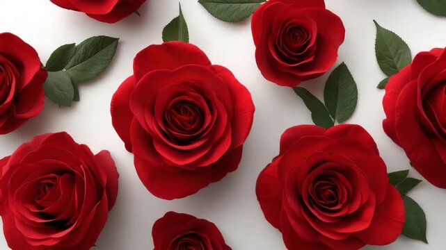 Red rose flower bloom with green leaf floral pattern white background, romantic botanical composition and elegant bouquet decoration with blossom petals for natural decor and SEO friendly search title