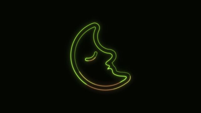 Moon Icon Neon Seamless Loop 4K Black Background Animated Promotional Typography for Video Editing