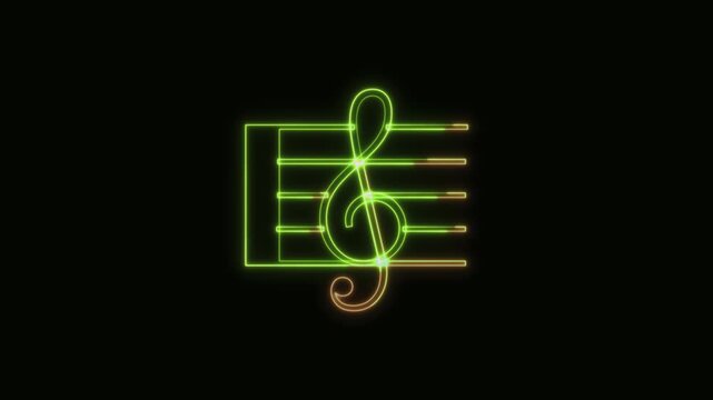 Musical Notes Icon Neon Seamless Loop 4K Black Background Animated Promotional Typography for Video Editing