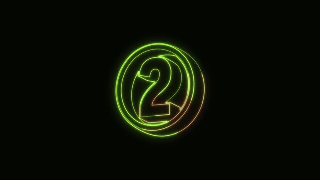 Number 2 Neon Text Seamless Loop 4K Black Background Animated Promotional Typography for Video Editing