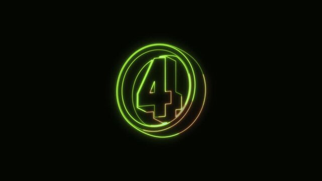 Number 4 Neon Text Seamless Loop 4K Black Background Animated Promotional Typography for Video Editing
