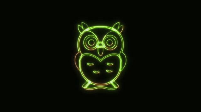 Owl Icon Neon Seamless Loop 4K Black Background Animated Promotional Typography for Video Editing