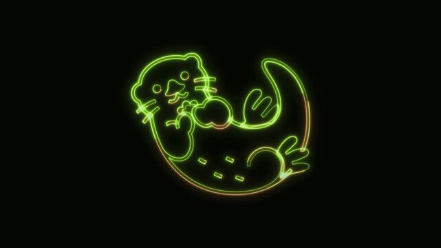 Otter Icon Neon Seamless Loop 4K Black Background Animated Promotional Typography for Video Editing