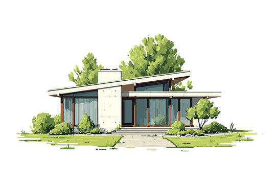Exterior View of Minimalist Concrete Home isolated