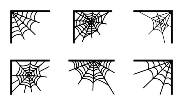 Spider Web Corner Accents, Halloween Vector Icons, Spooky Web Design Elements