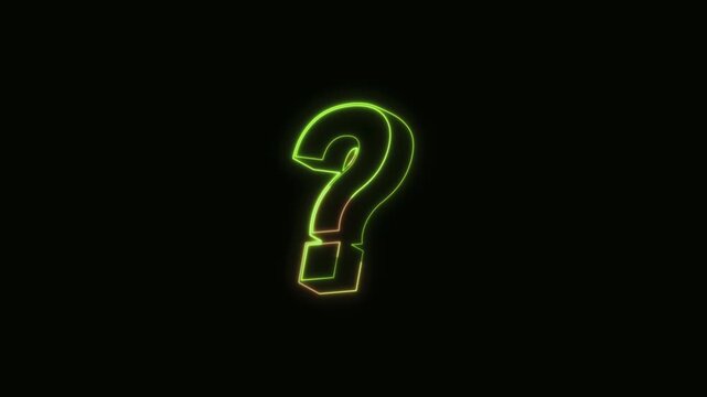 Question Mark Neon Text Seamless Loop 4K Black Background Animated Promotional Typography for Video Editing