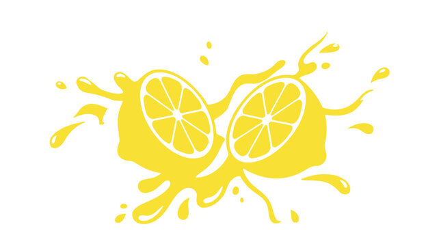 Fresh yellow lemon halves splashing with juice in this colorful and vibrant digital art illustration