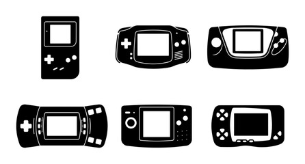 Retro Handheld Game Consoles, Vintage Portable Gaming Devices, Classic Video Game Players, Nostalgic Entertainment Set © Sourov
