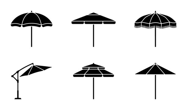 Outdoor Patio Umbrellas, Sun Shade Vector Icons Set, Beach Parasol Collection