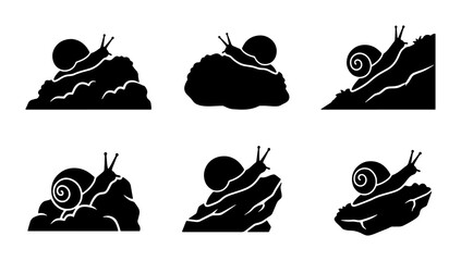 Snail Icons, Slow Movement Vector Set, Nature Creature Silhouettes, Garden Pest Graphics © Nilufa