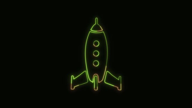 Rocket Icon Neon Seamless Loop 4K Black Background Animated Promotional Typography for Video Editing