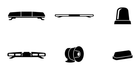 Emergency Vehicle Light Bars, Sirens, and Beacons Vector Icons Set © MstMithila