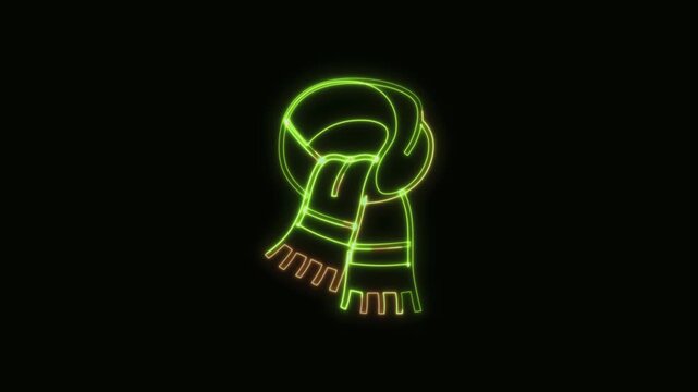 Scarf Icon Neon Seamless Loop 4K Black Background Animated Promotional Typography for Video Editing