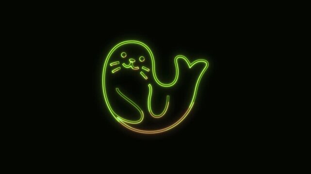 Seal Icon Neon Seamless Loop 4K Black Background Animated Promotional Typography for Video Editing