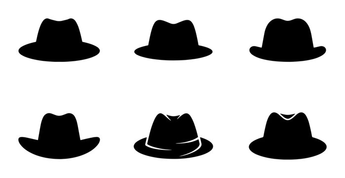 Fedora Hat Silhouettes, Classic Style Headwear Collection, Vintage Fashion Accessories Set