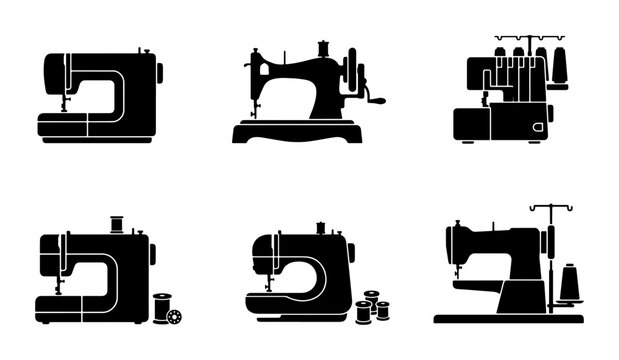 Sewing Machine Icons, Vintage and Modern Silhouettes, Crafting Equipment Vector Set